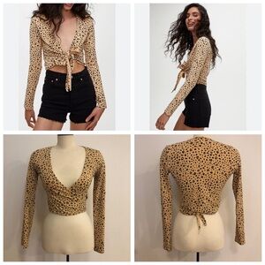 ARITZIA Sunday Best leopard print wrap crop top. Size S.